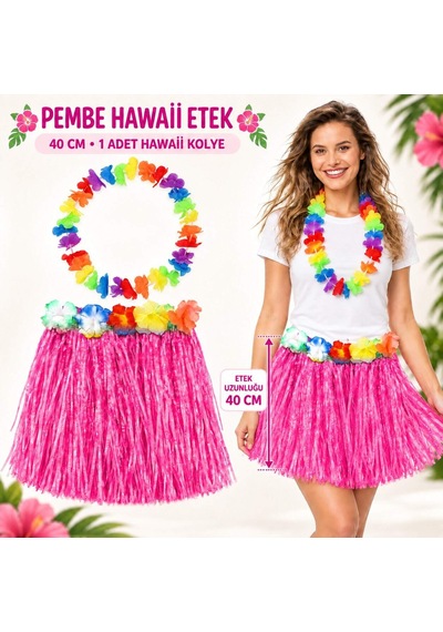Hawaii - 199 - Luau Aloha Pembe Püsküllü 40 Cm Etek Ve Hawaii - Shopgpt - Kolye Seti