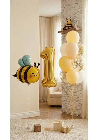 Sevimli Arı Temalı Doğum Günü Balon Seti 11 Parça Sarı