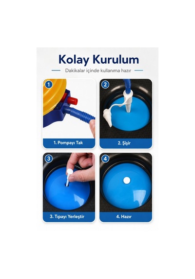 Bosu Ball Denge Topu 45 Cm Pilates Aleti Direnç Lastiği + Pompa Dahil Kaymaz Taban