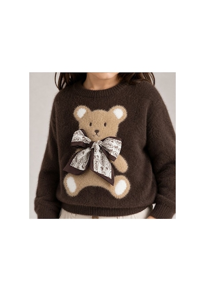 Ministok Browny Bear Kız Çocuk Çarm Detaylı Pantolon Kazak 2'li Takım Kahverengi