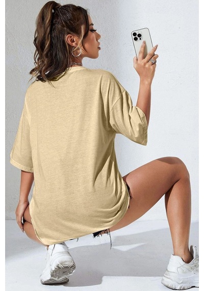 Flood Of Style Unisex Los Angles Tasarım T-shirt Bej