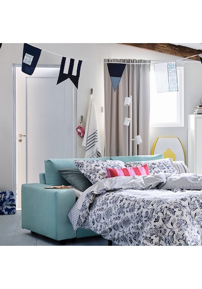 Ikea Junımagnolıa Tek Kişilik Nevresim Seti Yorgan Kılıfı Ve Yastık Kılıfı, 150x200/50x60 Cm Mavi Beyaz