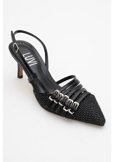 Luvishoes Luvi Shoes Zenith Siyah Hasır Bantlı Tokalı Kadın Topuklu Ayakkabı Siyah