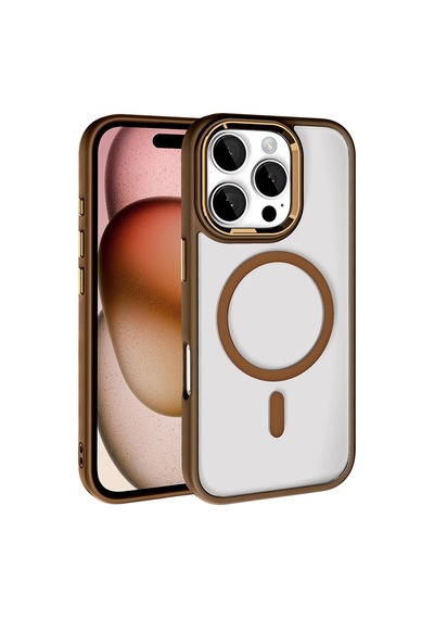 Apple iPhone Uyumlu 16 Pro Max Kılıf Magsafe Şeffaf Arka Yüz Kamera Yükseltili Silikon Pazarplus Rose Brown