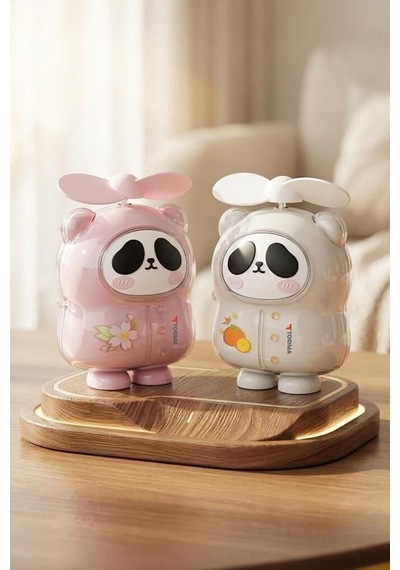 Delux Serisi Şarjlı El Vantilatörü F69 Beyaz Hayvanlı Ofis Bireysel