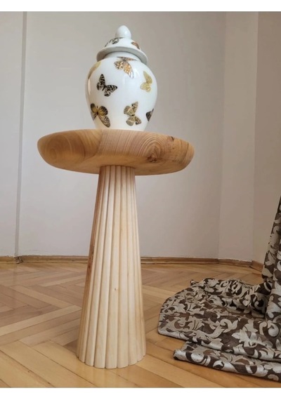 Wood Wooden Fitilli Tekli Mantar Yan Sehpa Modern Çiçeklik Ahşap