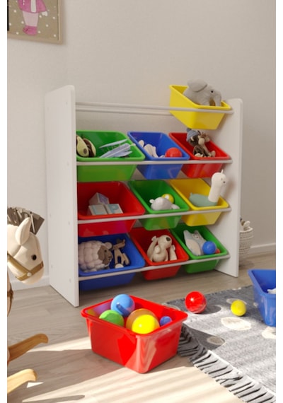 12 Sepetli Çok Amaçlı Oyuncak Dolabı Montessori Dolap Renkli Çok Renkli