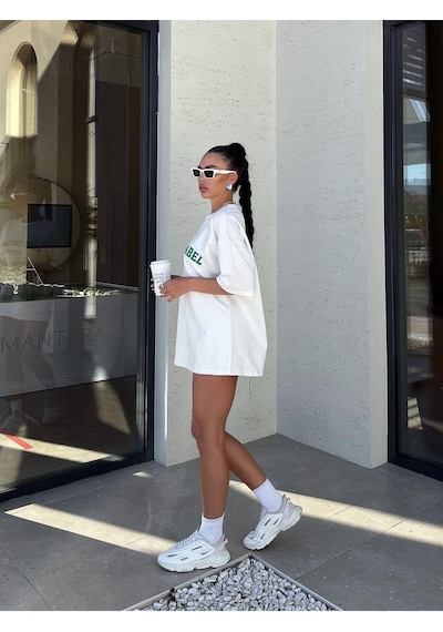 Beyaz Oversize Mood The Label T-shirt - Oversize Baskılı Beyaz