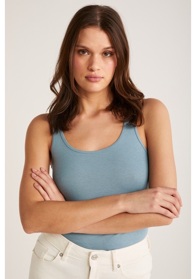 Ethıquet Jayla Kadın Pamuklu Slim Fit Dar Kesim Kalın Askılı Oyuk Yaka Örme Mint Yeşil Atlet Mint Yeşili