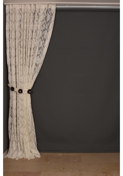 Damaks Krem Hazır Dikilmiş Pileli Fon Perde 300x260 Cm