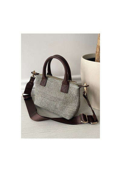 Nura Collection Kahverengi-gri Hasır Kadın Mini Mektup Model El Ve Omuz Çantası Kahverengi - 851608308 Kahverengi