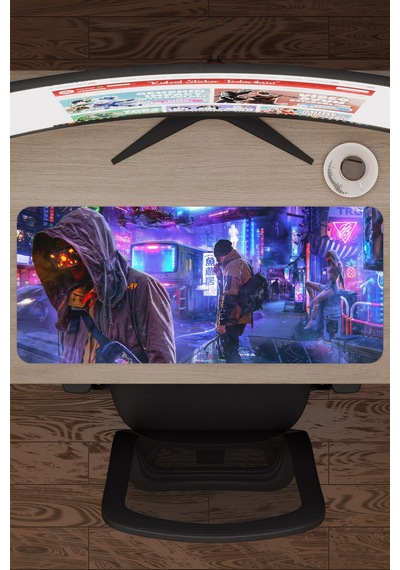 Dijital Cyberpunk Adam Kadın V4 70x30 Xl Gaming Kauçuk Kaymaz Taban Mouse Pad Fare Altlığı