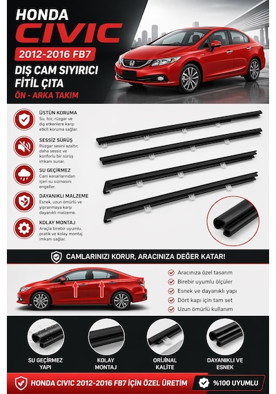 Honda Civic 2012-2016 Fb7 Dış Cam Sıyırıcı Fitil Çıta Ön-arka Takım