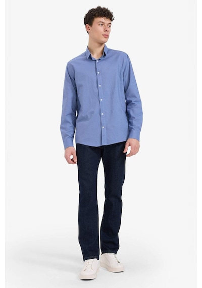 DeFacto Regular Fit Polo Yaka Keten Yazlık Uzun Kollu Gömlek E1729AX25SPBE783