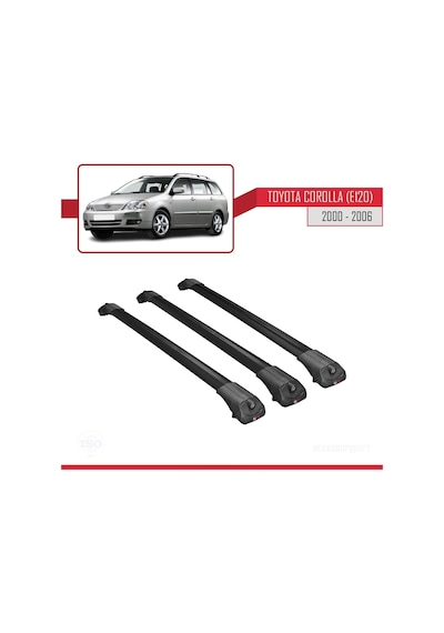 Toyota Corolla E120 2000-2006 Arası İle Uyumlu Ace-1 Ara Atkı Tavan Barı Siyah 3 Adet Bar