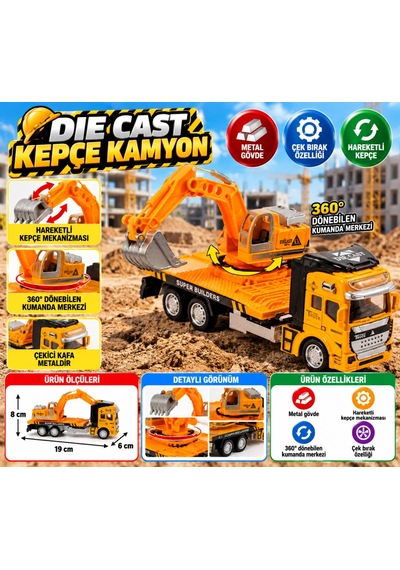 Die Cast Çek Bırak Sarı Kepçe Nhr
