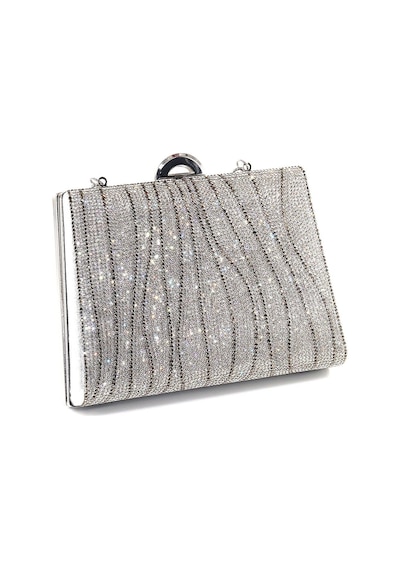 Keeba Suyolu Taşlı Gümüş Abiye Çanta Abiye Portföy Clutch Davet Gece Çantası Kadın Abiye Taşlı Çanta