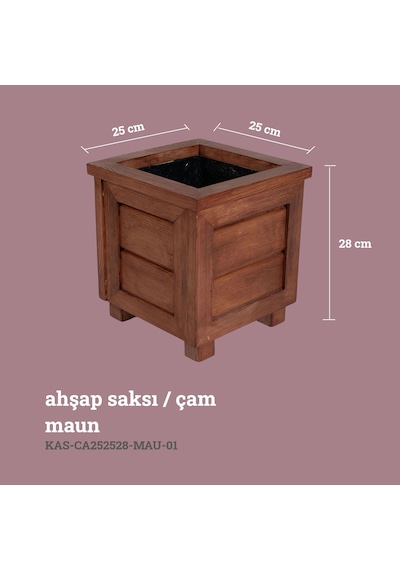 Kaf Ahşap Dekoratif Ahşap Saksı / Küçük Boy / Maun