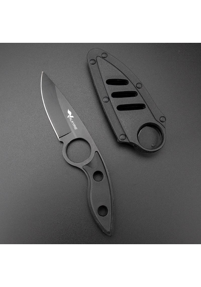 Valkyrie 3cr14mov Kılıflı Paslanmaz Çelik Parmak Delikli Outdoor Kamp Bıçağı 17.5 Cm Kompakt Gövde Siyah