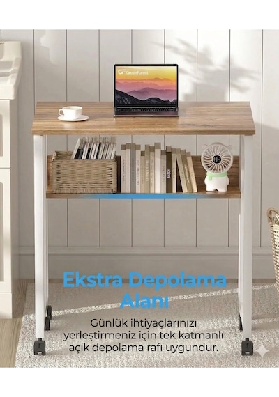 Sidney Kitaplık Raflı Katlanır Masa 70 Cm Tekerli Bilgisayar Masası Laptop Masası Beyaz - Çam Sidney Kitaplık Raflı Katlanır Masa 70 Cm Tekerli Bilgisayar Masası Laptop Masası Beyaz - Çam