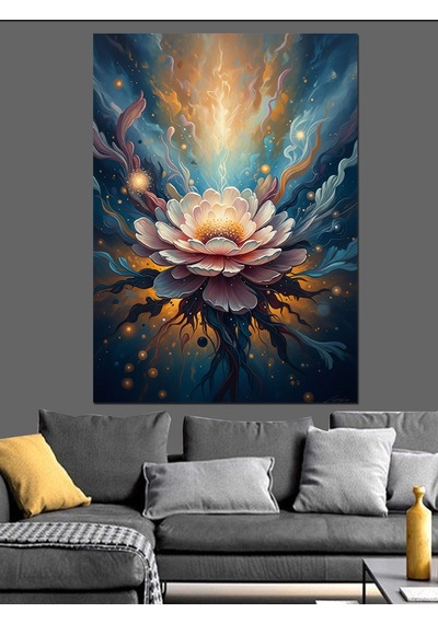 Ahşap Tablo Kozmik Boşlukta Parlayan Lotus Çiçeği