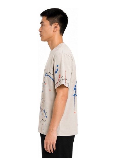 Erkek Baskılı Sıfır Yaka Regular Fit %100 Pamuk Unisex Tişört Açık Gri