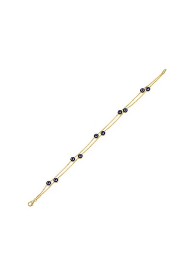 Çift Zincirli Nazar Boncuklu Altın Bileklik 2.75 Gram 14 Ayar Sarı Altın