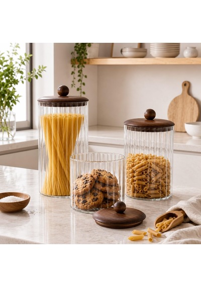Akasya Kapaklı Line Cam Kavanoz 3 Lü Set 750 Ml 1150 Ml 1550 Ml Mutfak Saklama Kabı Çok Renkli