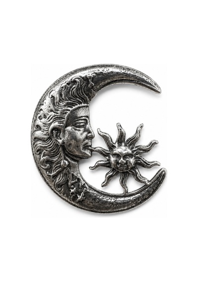 Gümüş Eskitme Güneş Ve Hilal Figürlü Vintage Kadın Broş - Şık Hediye Açık Gri