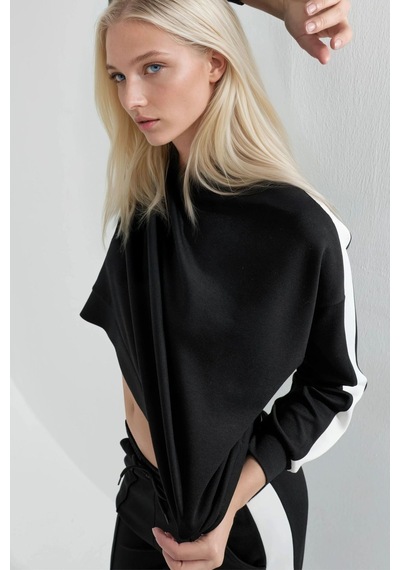 Hiccup Modal Dokulu Regular Fit Sweatshirt & Pantolon Takımı Berşan Collection Siyah