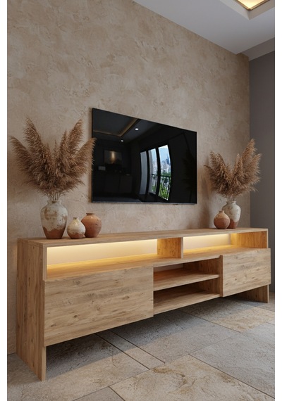 Resital Ledli Tv Sehpası - Led Işıklı - Çam - W9032-6 Atlantik Çam