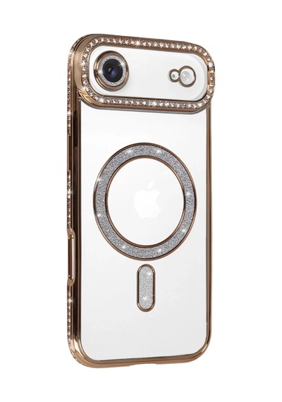 Newface Apple İphone 17 Air Joke Simli Magneticsafe Kılıf - Gold Altın