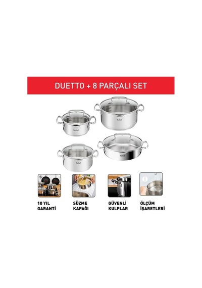 Tefal Duetto İndüksiyon Tabanlı 8 Parça Çelik Tencere Seti - 2100 Diğer