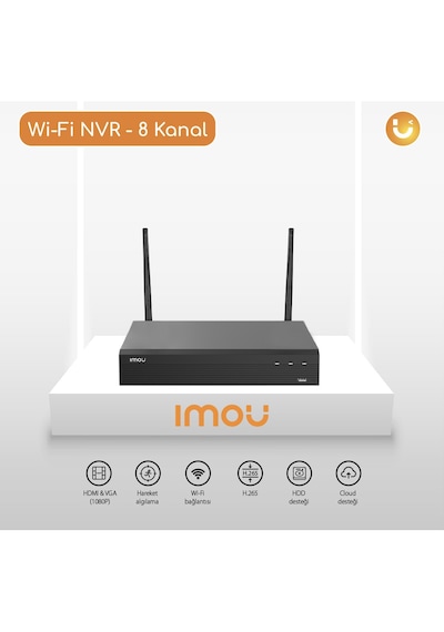 Imou 8 Kanal Wifi Nvr / Ethernet - 2x2 Mımo - Hdmı, Vga - 8 Tb Hdd Desteği - Kablolu 40 Mbps , Wifi 16 Mbps - Onvıf - Bulut Hizmeti