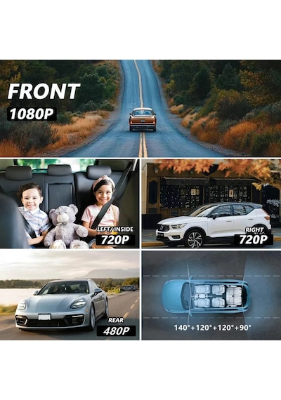 4 Kanallı Wifi Araç Kamerası 1080p Full Hd Gece Görüşlü 170 Geniş Açı Park Modu Dash Cam