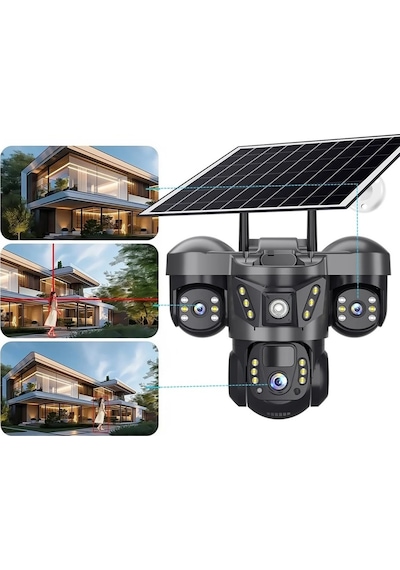 Harvox Solar Güneş Enerjili İnsan Takibi 15mp 3 Lens 4g Akıllı Kamera Sirenli