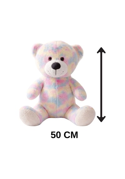 50 Cm Yumuşak Peluş Gökkuşağı Ayıcık Peluş Ayı Hediyelik Peluş Beyaz - Siyah