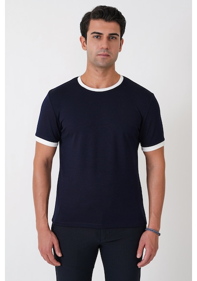 Efor Slim Fit Bisiklet Yaka Lacivert-ekru Tişört Ts 932