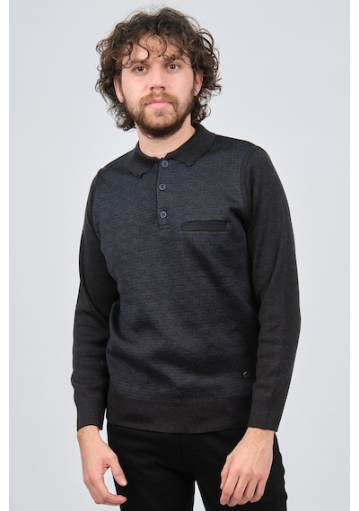 Çizgi Triko Erkek Cep Detaylı Polo Yaka Desenli Kazak 42544230 M. Lacivert