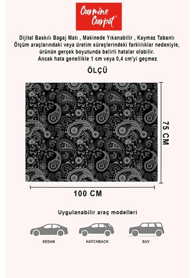 Dijital Baskı Dekoratif Siyah Desen Araba Bagaj Matı Yıkanabilir Bagaj Havuzu