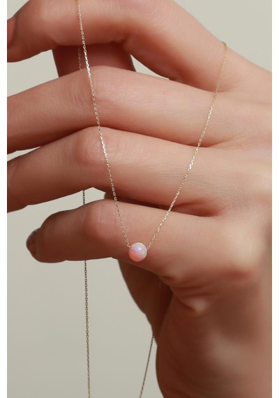 14 Ayar Altın Mini Opal Taşlı Kolye Sarı Altın