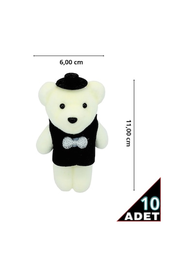 Minik Ayıcık Süs, 11Cm X 6Cm - Siyah - 10 Adet