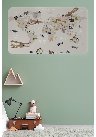 Eğitici Dünya Haritası Dünya Atlası Çocuk Ve Bebek Odası Duvar Sticker-60x105-3797 Çok Renkli