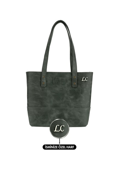 Twingold İsme Özel Tote Bag El Omuz Çantası - %100 Rainbow Deri - Ac03003 - Haki Haki
