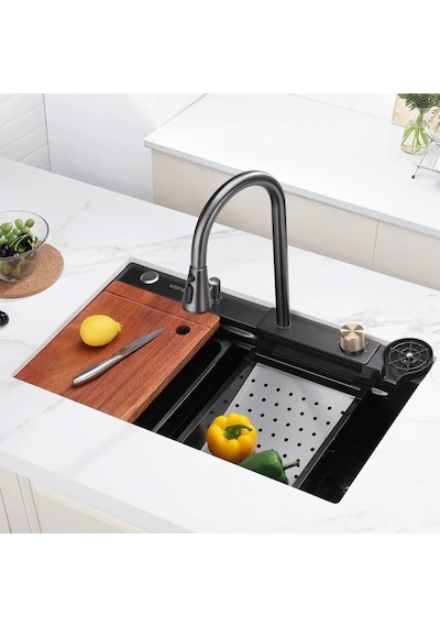 Krome Teknolojik Akıllı Eviye Seti Kombine Basic Nano Siyah Krm1010-Bl