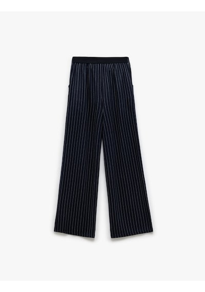 Koton Viskon Geniş Paça Çizgili Pantolon Lacivert Çizgili 6wkg40028ak 7s2