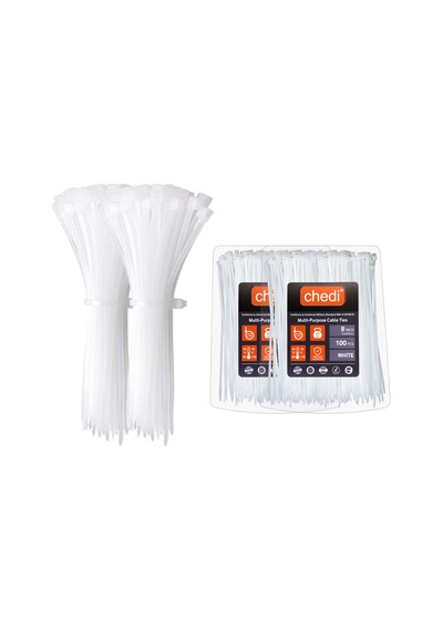 Chedı Kablo Bağları, 20 Cm 200'lü Paket Çok Amaçlı Kullanım, Premium Kalite Beyaz Kablo Klipsi
