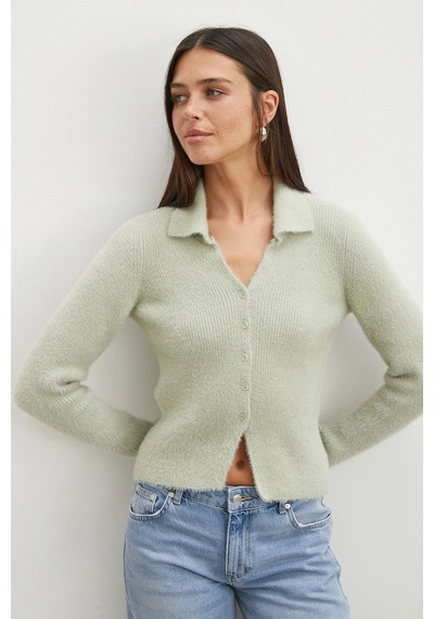 Uterpe Mint Yeşili Tüylü Crop Hırka Yeşil