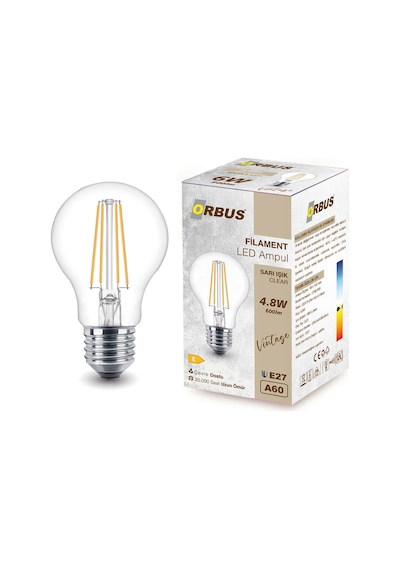 Orbus F60 4.8W E27 600LM Clear Ampul Sarı Işık