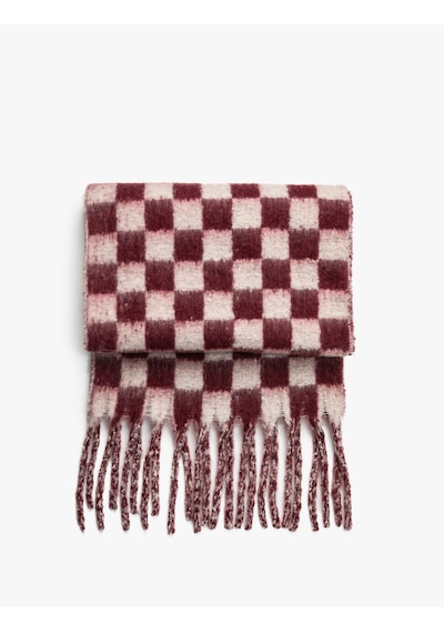 Koton Atkı Kareli Yumuşak Dokulu Püsküllü Bordo 4wak50198aa Bordo